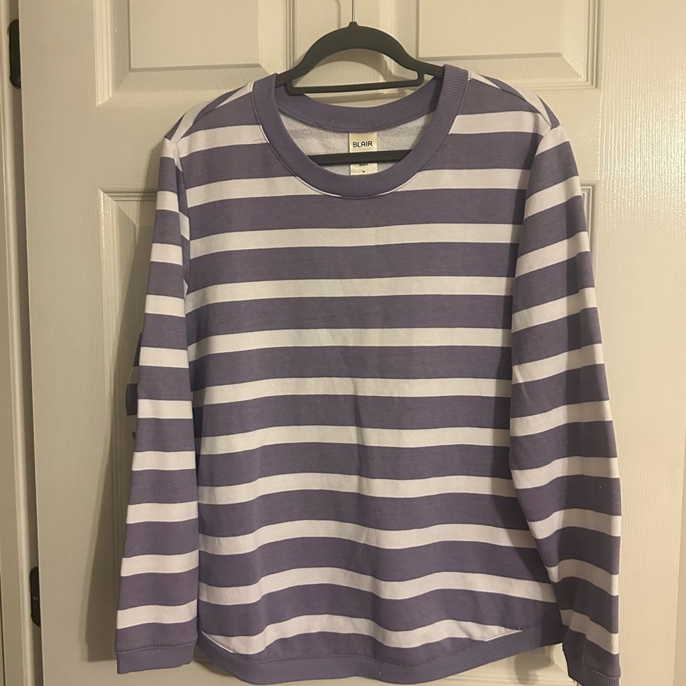 BLAIR Lavender and White Crew Neck Long Sleeve Top